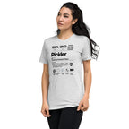 White women's Pickler Funny Definitions T-Shirt by PeaMac Pickleball Tees, featuring lightweight tri-blend fabric and playful pickleball-themed text.