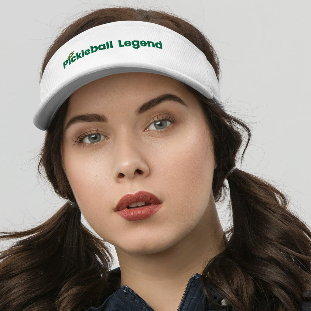 Embroidered Adjustable Visor - Pickleball Legend - White - Front - PeaMacTees