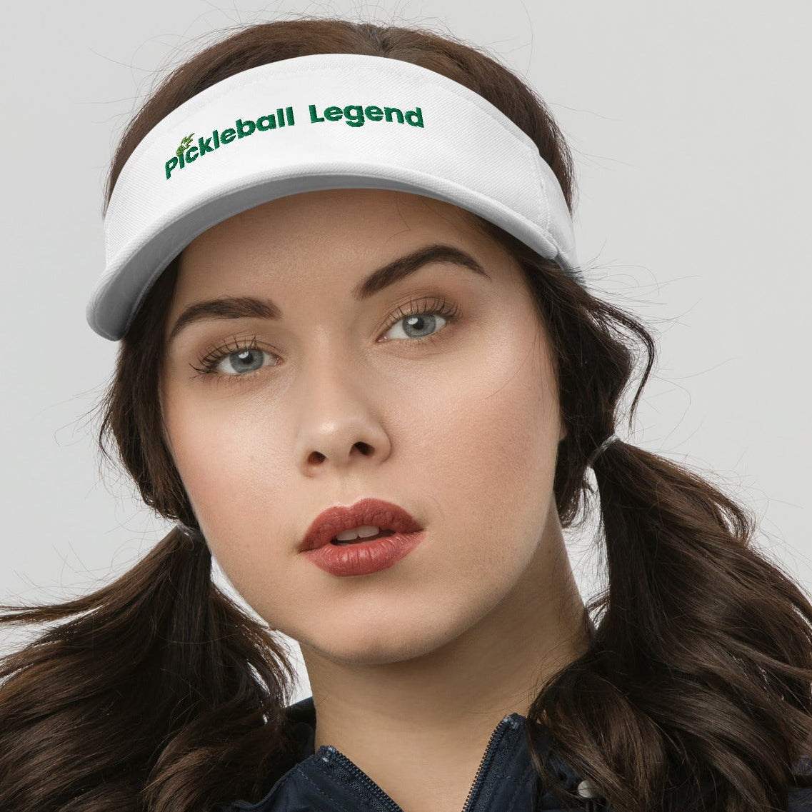 Embroidered Adjustable Visor - Pickleball Legend - White - Front - PeaMacTees