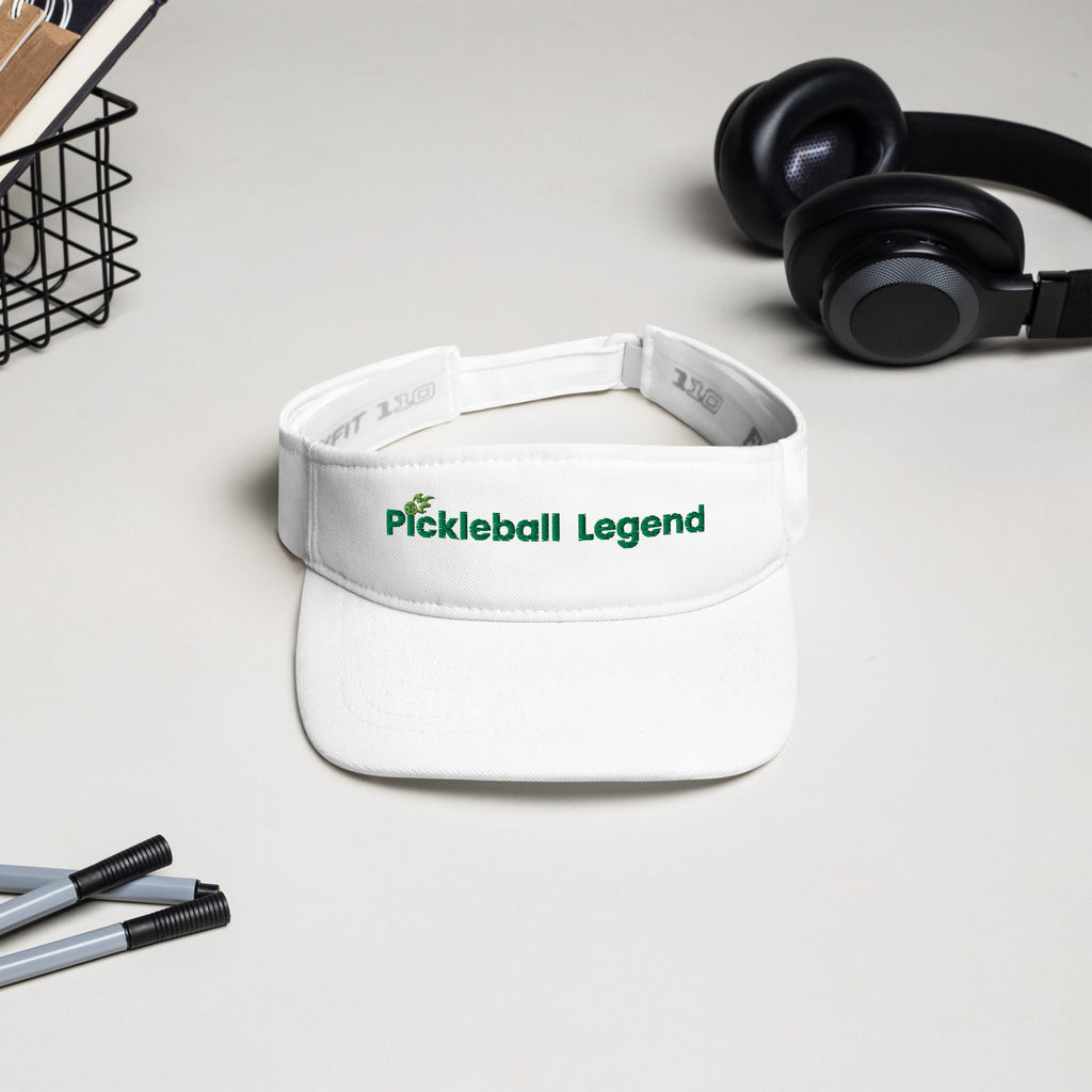 Embroidered Adjustable Visor - Pickleball Legend - White - Front - PeaMacTees